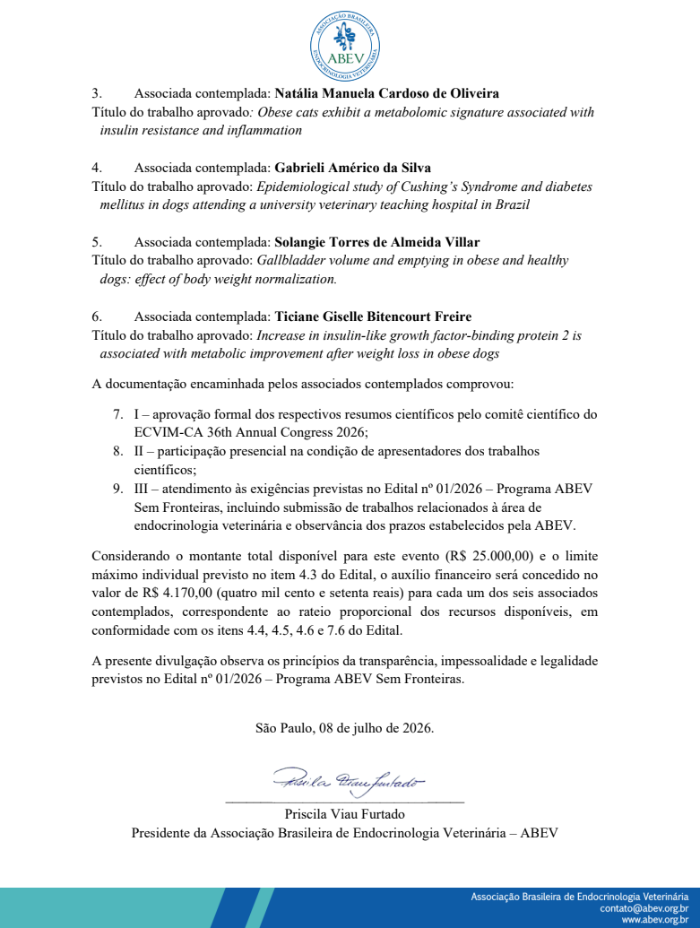02 Edital Programa ABEV Sem Fronteiras - ECVIM-CA 36th Annual Congress 2026 Calendário ABEV 2025
